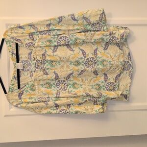 Land's End, Linen square neck floral Top, XL